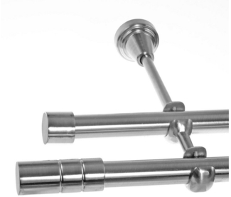 BASIT Gardinenstange Edelstahloptik 19mm mit Wandträgern 120 cm E64, Ø 19 mm, 2-läufig, verschraubt, Metall, H28 120 cm E64 Zylinder Rillen