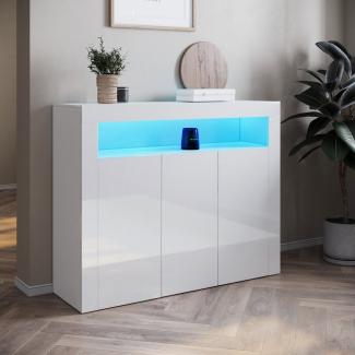 SONNI Highboard Sideboard mit LED-Leuchte 116x93x35cm Weiß Hochglanz Kommode, Wohnzimmerschrank