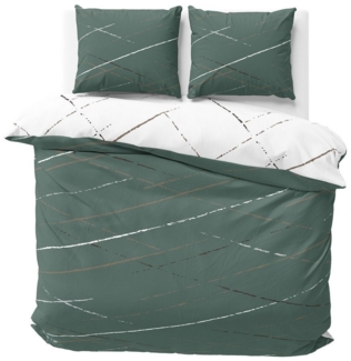 Visaggio Bettwäsche Hochwertige Polycotton Bettbezug in 6 Größen, Renforcé, 3 teilig, schlichtes Streifen Design mit Wendeseite, Beige, Grau und Grün