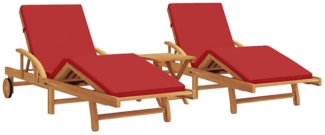 vidaXL Sonnenliege 2-Person 3 pcs Rot 40 x 40 x 40cm Massivholz Akazie 3325186