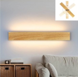 Nettlife LED Wandleuchte Indoor Wandleuchte-52 cm Holz Moderne, 300° Drehbar, LED fest integriert, Warmweiß, Wohnzimmer Schlafzimmer Flur Treppenhaus