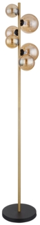 LED Stehleuchte, 6-Flammig, Glas Amber, messing, H 155 cm