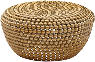 Couchtisch Aluminium Gold 60 x 60 x 30 cm Wohnzimmertisch Metall Rund, Designer Sofatisch Alu Orientalisch, Runder Kaffeetisch Klein