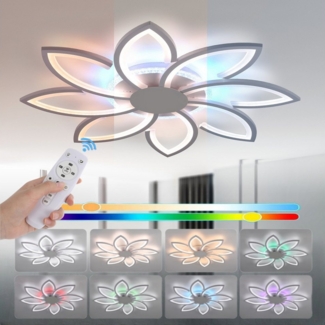 WILGOON LED Deckenleuchte Deckenlampe Dimmbar mit Fernbedienung, RGB Hintergrundbeleuchtung Lamp, LED fest integriert, Kaltweiß, Naturweiß, Warmweiß, RGB Hintergrundbeleuchtung Farbwechsel, 55/90W Moderne Blumenform Deckenlampe für Wohnzimmer Schlafzimmer