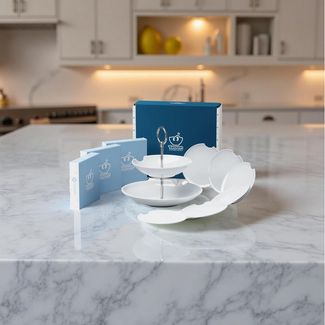 FIFTYEIGHT PRODUCTS Teller Food Tempel Party Set 7-tlg, Etagere + Tellerchen, weiß mit Biss