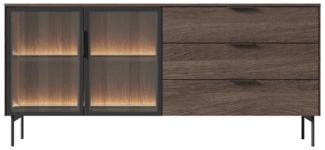 Vente-unique - Sideboard mit 2 Türen und 3 Schubladen mit LEDs - Natur und Schwarz - FOGLERI