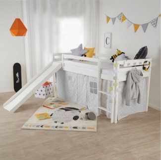 Hochbett mit Lattenrost Spielbett Kinderbett Leiter Rutsche Kiefer 90x200 massiv Jugendbett