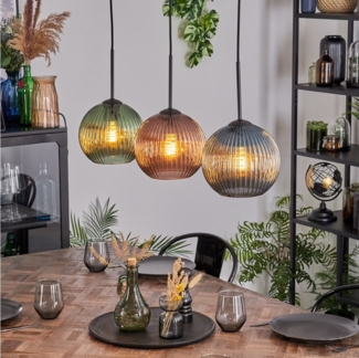 hofstein Hängeleuchte Hängelampe aus Metall/Riffelglas in Schwarz/Grün/Blau/Kupfer, ohne Leuchtmittel, moderne Pendelleuchte im Retro/Vintage-Design (Schirme Ø 20cm), E27