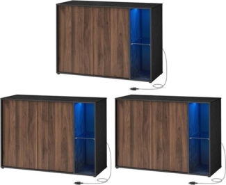 SONGMICS HOME Superschnelle werkzeuglose Montage, Sideboard mit Beleuchtung, 3er Set Aufbewahrungsschrank, TV-Schrank, Glasablage, Toolless-Technologie, von SONGMICS, naturwalnussfarben-ebenholzschwarz BBKDE793B01