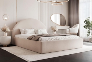 Compleo Polsterbett Designer Polterbett CLARA, mit Stauraum, Glamour-Bett, Elegant, Bett mit halbrückigem Kopfteil, Elegant design