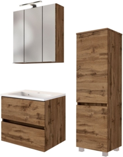 welltime Badmöbel-Set Welltime Möbel Baabe Waschtisch-Set 3tlg. oder 5tlg, (3-St), gedämpfte Scharniere und Softclose-Funktion, inklusive LED-Beleuchtung