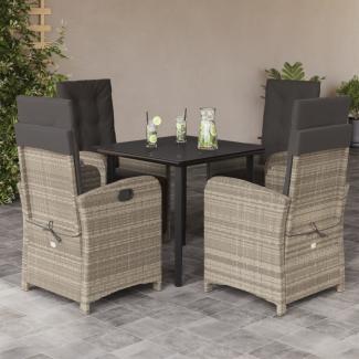 vidaXL 5-tlg. Garten-Essgruppe mit Kissen Hellgrau Poly Rattan 3212606