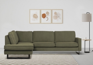 Places of Style Ecksofa Pinto, 290 cm, Ottomane links / rechts, Cord, Feincord, Luxus-Microfaser Leder und Chenille