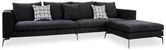 Casa Padrino Luxus Samt Ecksofa Schwarz 320 x 180 x H. 45 cm - Modernes Wohnzimmer Sofa mit verstellbarem Hocker - Wohnzimmer Möbel