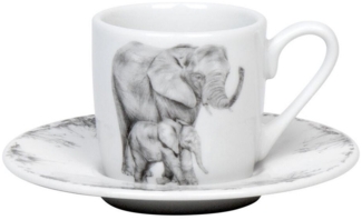 KÖNITZ 1150532761 Espressotasse mit Untertasse Amazing Animals - Elefanten 85 ml aus Bone China Porzellan