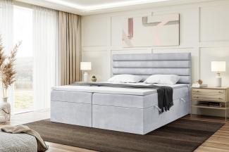 MEBLINI Boxspringbett KARIM 180x200 cm mit Bettkasten - H3/Hellgrau Samt Polsterbett - Doppelbett mit Topper & Taschenfederkern-Matratze