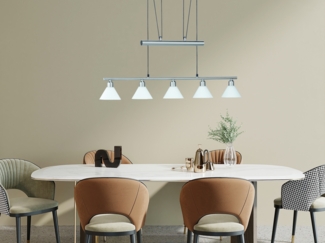 Pendelleuchte STAMINA mit Glas 5-flammig höhenverstellbar 80-180cm, B:102cm