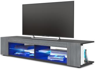 Vladon Lowboard Movie, TV-Kommode mit 4 offenen Fächern und Zierleisten, Schwarz matt/Avola-Anthrazit, inkl. LED-Beleuchtung blau (134 x 29 x 39 cm)