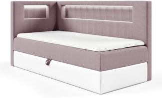 MEBLINI Kinderbett mit Bettkasten GARETH 3 80x200 Links – H3/Lila Samt Gepolstert Einzelbett mit Matratze - Polsterbett mit Stauraum - Bett mit Kopfteil – Stauraumbett