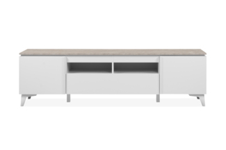 Bertrix 56A TV-Board, Dekor Sandstein / weiß | TV-Board für Wohnzimmer | Maß: B x H x T ca. 177 x 51,5 x 40 cm | TV-Board mit 2 Türen, 1 Schubkasten und 2 Fächern