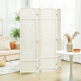 HOMCOM Paravent 4-teilig Raumtrenner aus Polypropylen Kiefernholz (Raumteiler, 1 St, Trennwand), 180 x 1,7 x 180 cm, Weiß
