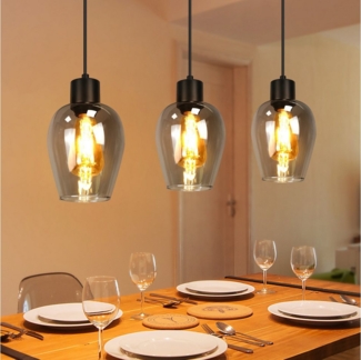 Nettlife Pendelleuchte Vintage Schwarz Hängelampe mit 1/3/4 Rauchglas-Schirmen E27, Höhenverstellbar, LED wechselbar, Esstischlampe für Wohnzimmer Küche