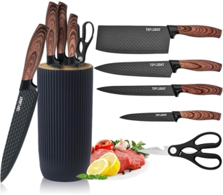 6-teiliges Küchenmesser-Set Schwarz Antihaftbeschichtet Universal-Messerblock