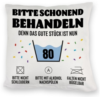 speecheese Dekokissen Bitte schonend behandeln - 80. Geburtstag Kuschelkissen