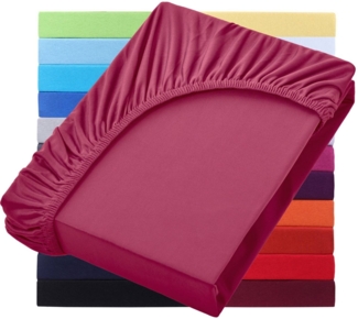 NatureMark Spannbettlaken Jersey Basic Spannbetttuch, 100% Baumwolle, Gummizug: rundum, (1 Stück), in vielen Größen und Farben, bis 40cm Steghöhe, 200x220 cm, Bordeaux