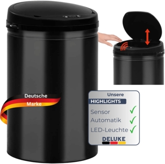 DELUKE® Sensor Mülleimer Küche 30L Schwarz - Automatik Bewegungssensor Klemmring | Smarter Abfalleimer mit Deckel Müllbehälter Kücheneimer