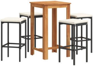 vidaXL 5-tlg. Gartenbar-Set Schwarz Massivholz Akazie und Poly Rattan 3295270