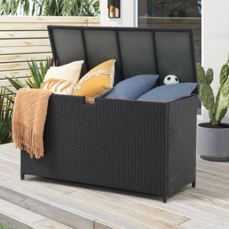JOIVI Aufbewahrungsbox Auflagenbox 125 Gallon Gartenbox mit Deckl (Aufbewahrungbox mit Gasdruckfedern,UV-beständig&Wasserdicht), Kissenbox für Garten, Schimmbad, Hinterhof, Schwarz