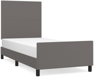 Einzelbett, Polsterbett mit Kopfteil Kunstleder Grau 90x190 cm