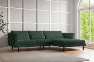 Ecksofa Designersofa AGADA in Stoff Poso Grün Ottomane Rechts