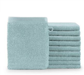 Blumtal Waschhandschuh 10er Set aus Frottee 15x20 cm - weich und saugstark, (Set), mit modischer Bordüre und praktischer Aufhängeschlaufe, 100% Baumwolle