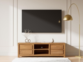 Vente-unique - TV-Möbel mit 4 Schubladen & 2 Ablagefächern - Teakholz - Holzfarben - ALEMIA