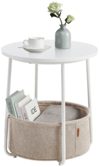 VASAGLE Beistelltisch mit Korb aus Stoff, Holzspanplatte, Ø 45x50 cm, Weiß / Beige
