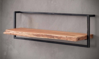 Wandregal KANT 100 cm Stahlrahmen und Akazie Massivholz mit Baumkante