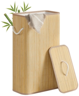 SONGMICS Wäschekorb mit Deckel, 60 L, Wäschesammler Bambus, rechteckig, faltbar, naturfarben