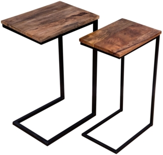 Levandeo® Couchtisch, 2er Set Beistelltisch Mango Natur Eisen Schwarz Design Holz