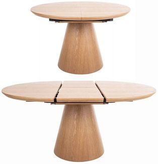 Feldmann-Wohnen Esstisch Angel (Tischplatte ausziehbar bis 160 cm, 1-St, moderner Optik, runde Tischplatte, rundes Säulengestell), 120-160x120x75cm Eiche Natur