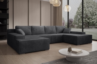 PROMETO Möbel Ecksofa Ecksofa Couch U-Form mit Schlaffunktion, POSO-Stoff Cordstoff Milo