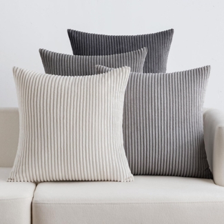 EMEMA Kissenbezug Kordsamt 4er Set 45x45 cm Dunkelgrau Serie Sofakissen