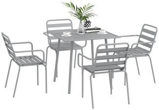 Outsunny Garten-Essgruppe Sitzgruppe mit 1 Esstisch, 4 stapelbaren Stühlen, (Gartengarnitur, 5-tlg, Sitzgarnitur), für Balkon, Terrasse, Stahl, Hellgrau