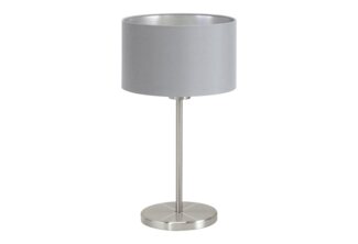 Eglo 31628 Tischlampe PASTERI nickel-matt, Textil grau E27 max. 1X40W H:42cm Ø23 mit Kabelschalter