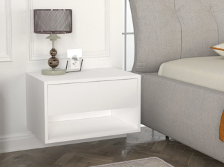 Vente-unique - 2er-Set Nachttische hängend - 1 Schublade & 1 Ablage - Weiß - RITAMI