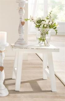 Blumenhocker aus Massivholz, creme, im Shabby Look, Sitzhocker, Dekohocker, Holzhocker