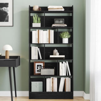 Bücherregal, Bücherschrank, mit 6 Fächern, Aufbewahrungsregal, Standregal, für Wohnzimmer, Büro, Schlafzimmer, 24 x 80 x 170 cm, Schwarz