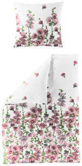 Traumschloss Bettwäsche Baumwolle, Seersucker, 2 teilig, mit frischen Blumen in rosa auf weißem Hintergrund