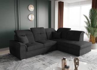 Ecksofa Schlafsofa Sofa FREJA Stoff Brooklyn Schwarz Ottomane Rechts